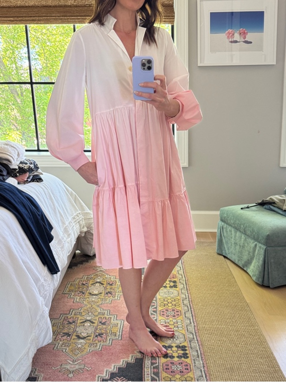 Dorothee Schumacher Pink Ombré Tiered Button-Up Shirt Dress